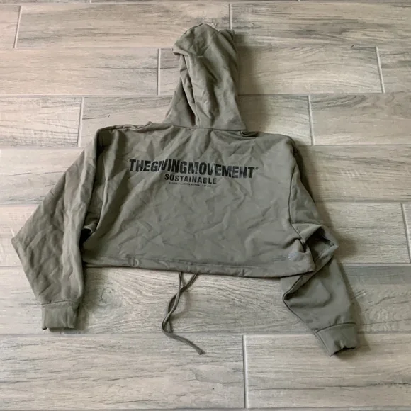 The giving movement dark khaki hoodie organic crop drawstring hoodie limited ed - Picture 5 of 6